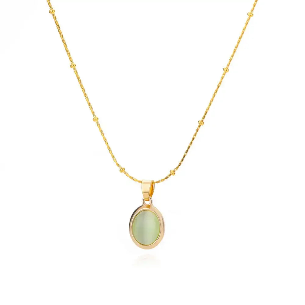 Chic Gold-Tone Stainless Steel Necklace With Teardrop Opal Pendant