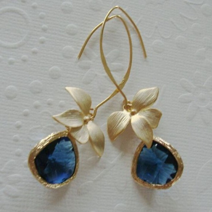 Boucles d'oreilles vintage bleues Golden Blossom