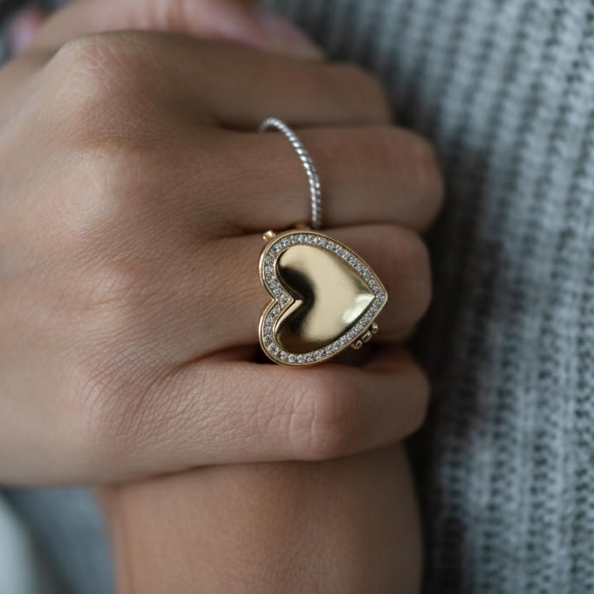 Bague médaillon photo - Cœur
