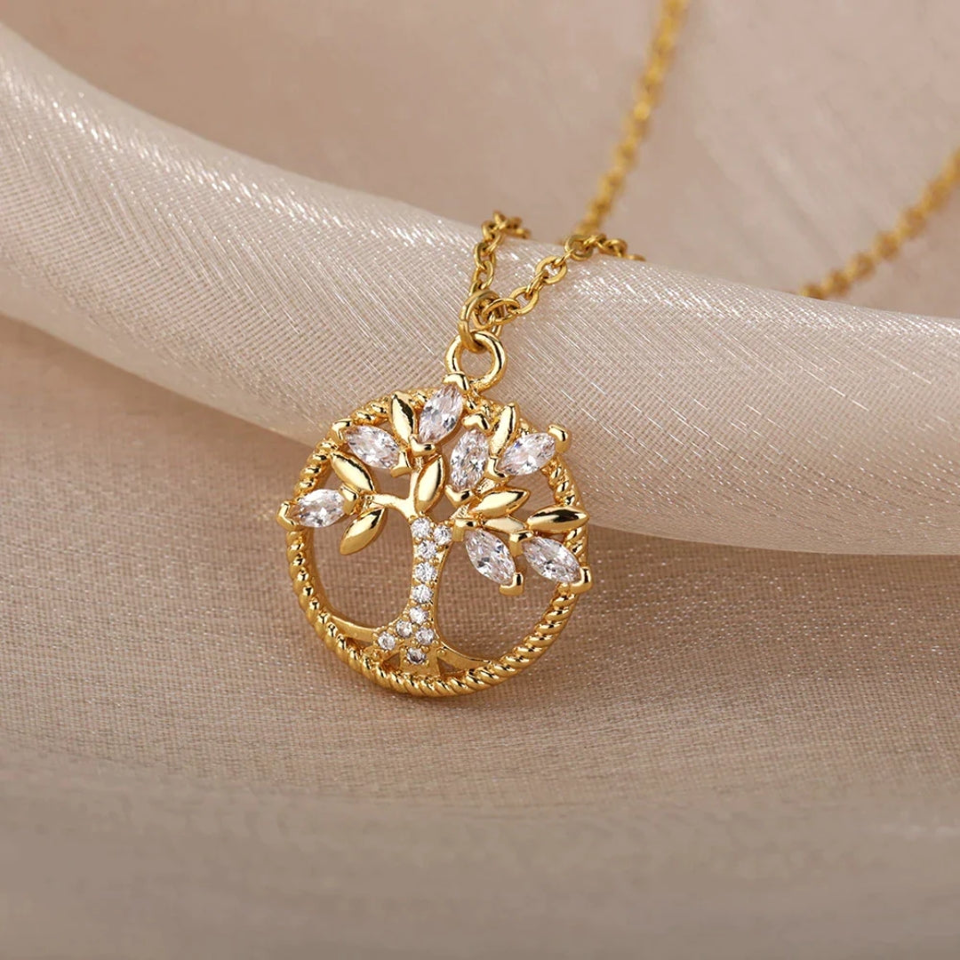 Collier pendentif Arbre de vie doré avec cristal