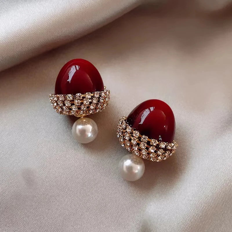 Boucles d'oreilles perles noisette rouge