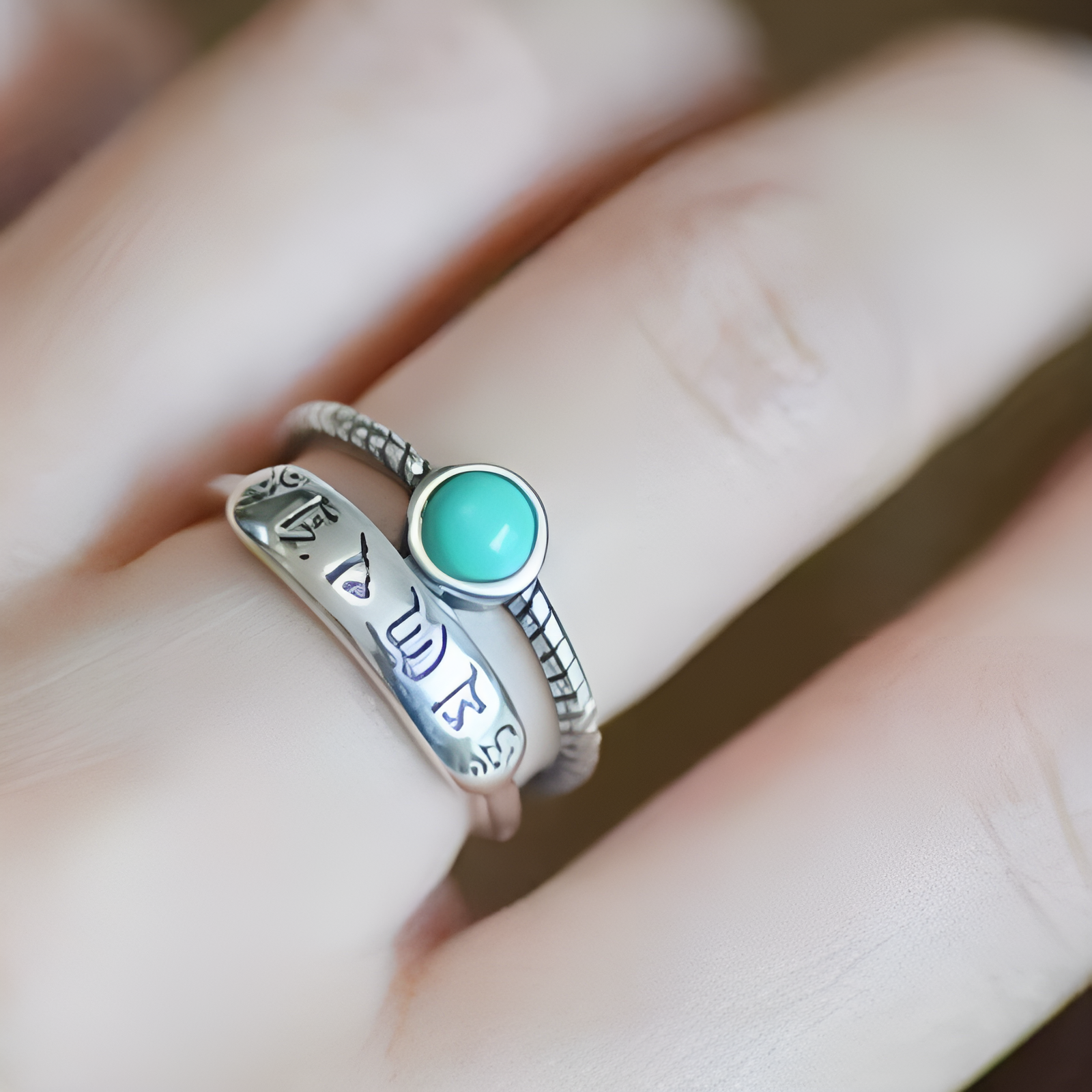 Bague vintage en argent turquoise lunaire