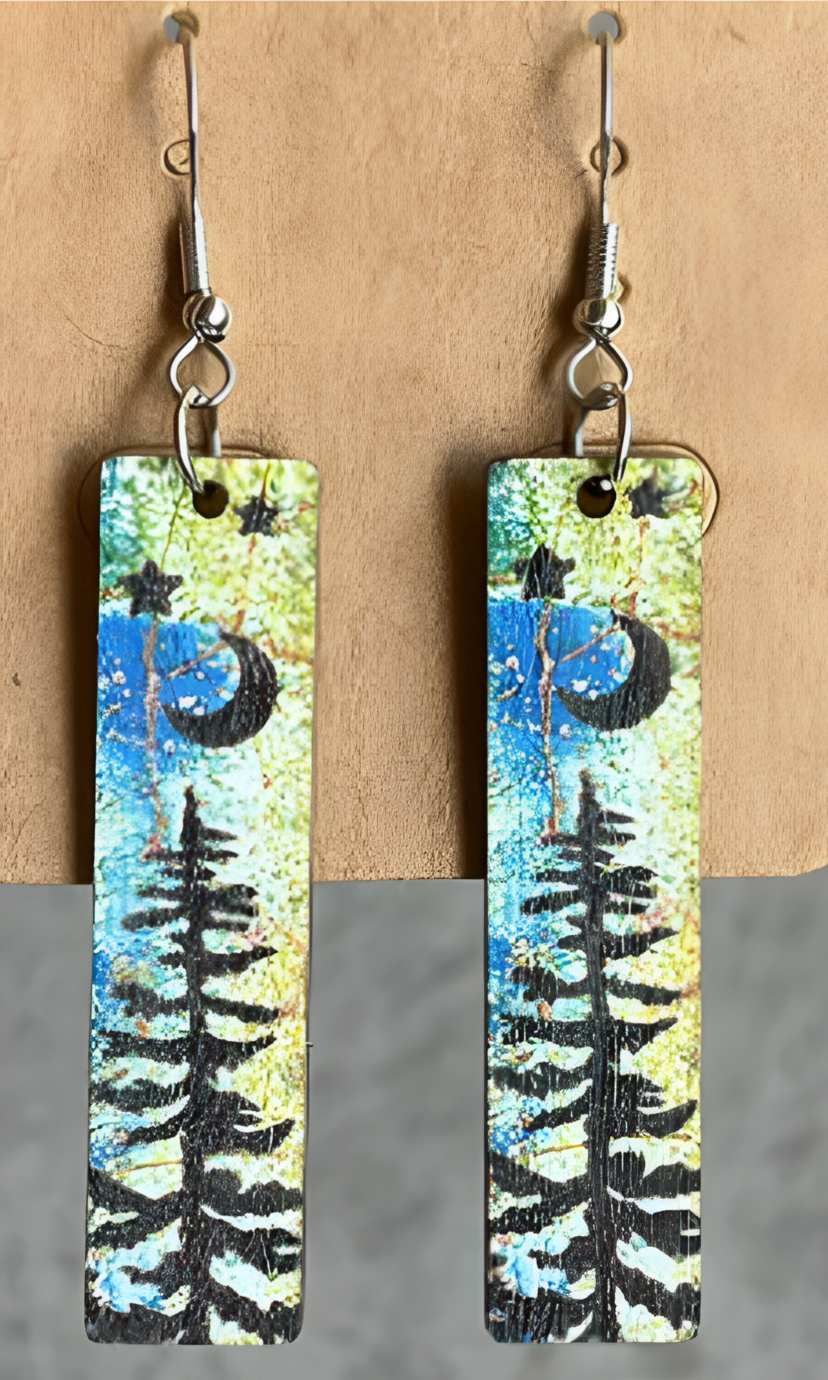 Boucles d'oreilles pendantes Lune & Forêt