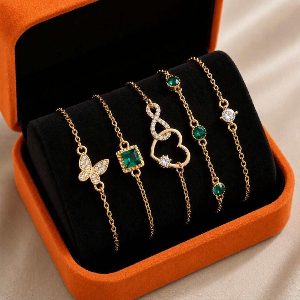 Ensemble de bracelets en pierre de cristal vert Hallow Heart