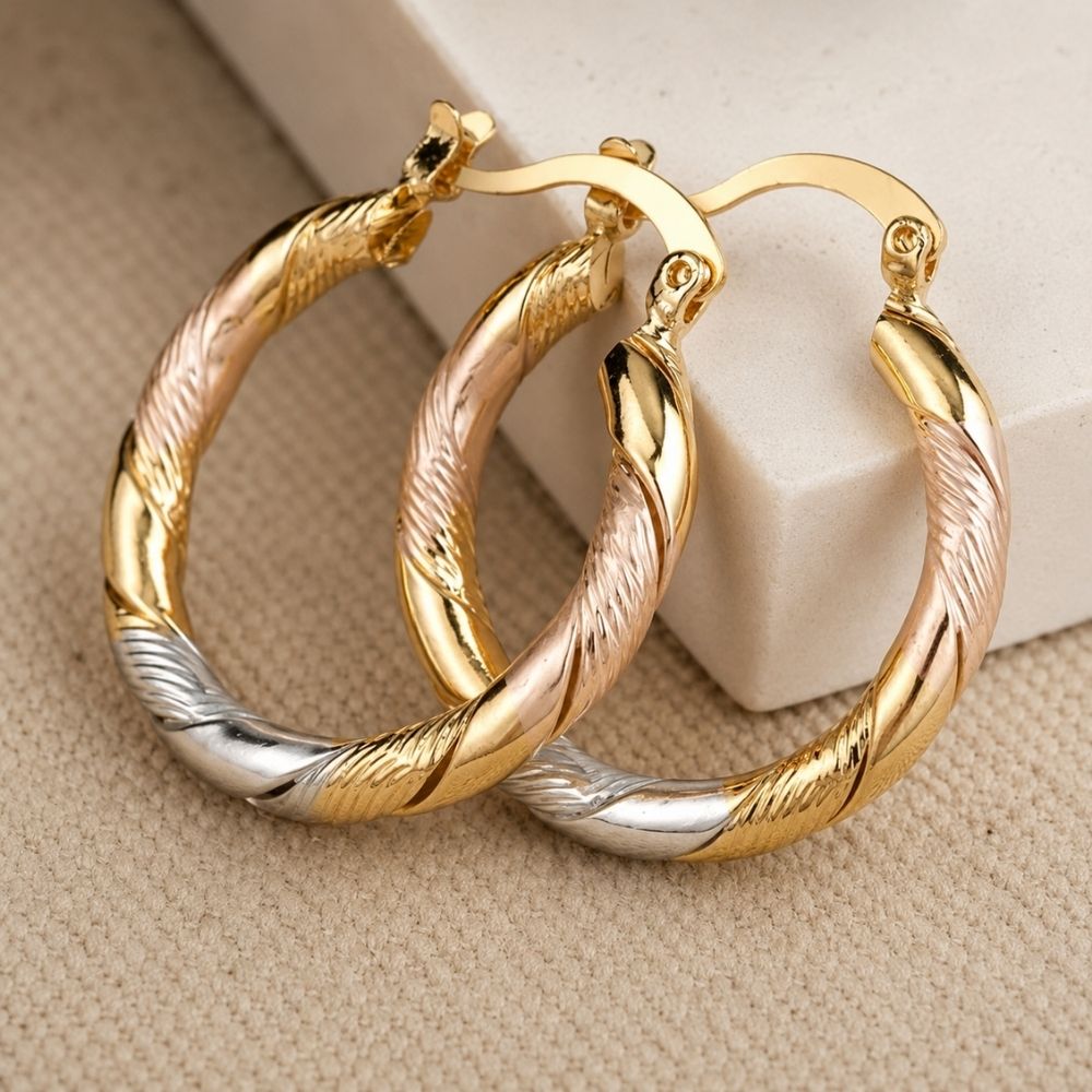 Boucles d'oreilles créoles rondes vintage en argent et or rose