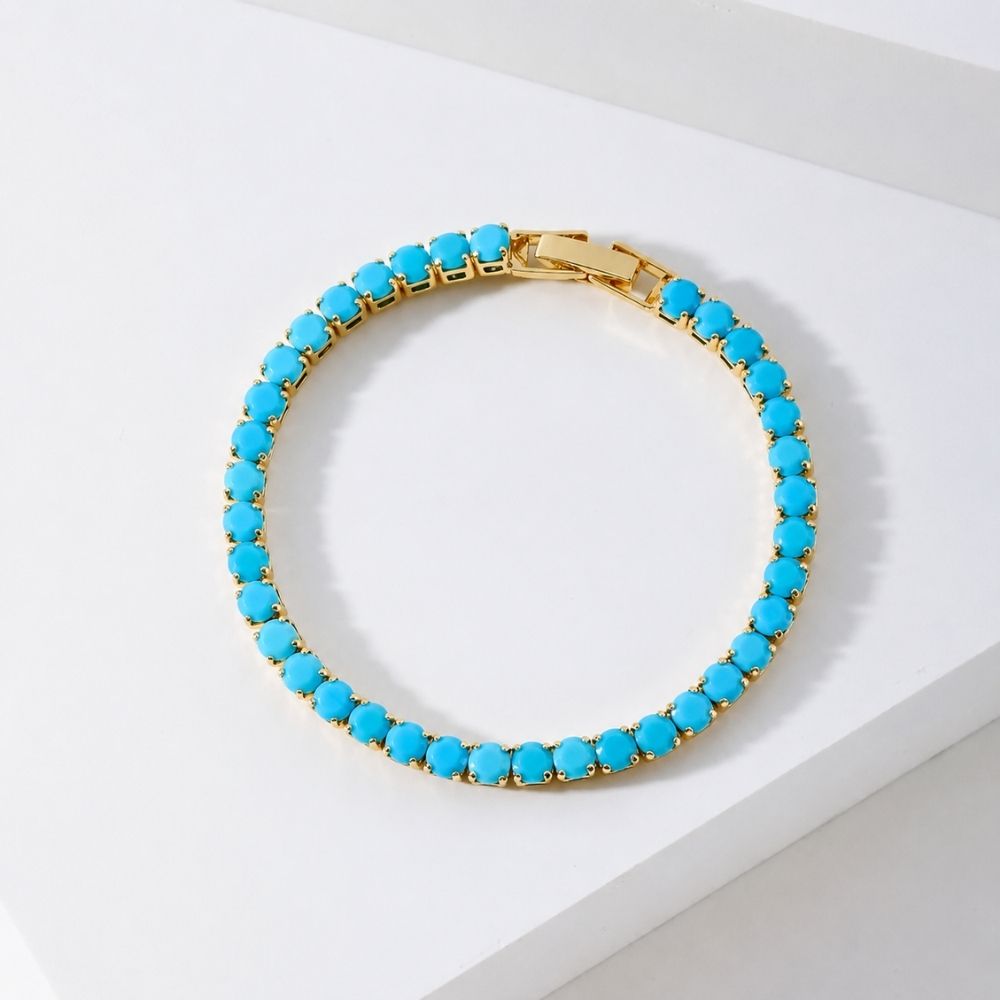 Bracelet jonc rond en or avec turquoise