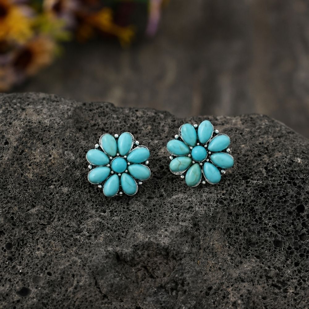 Puces d'oreilles Serelith Turquoise Pétale Or blanc
