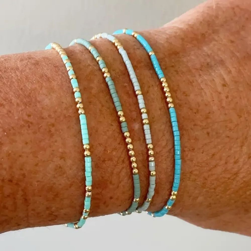 Parure de bracelets chic et bohème en perles turquoise
