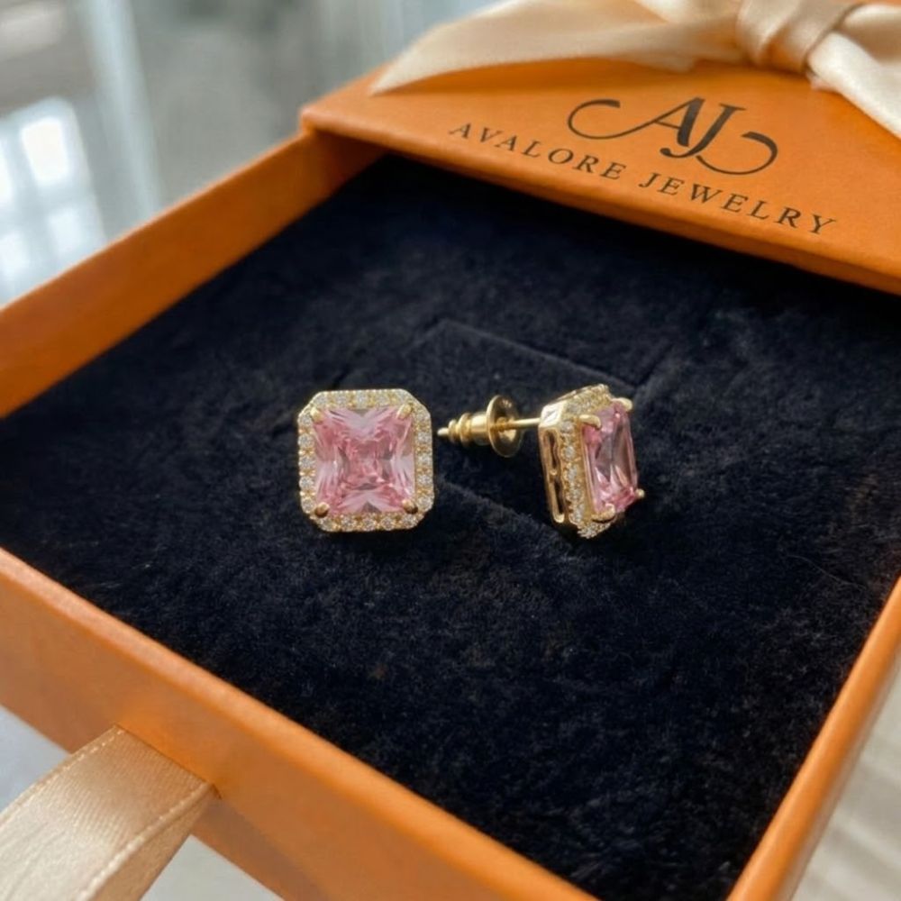 Pink Sapphire Pave Studs