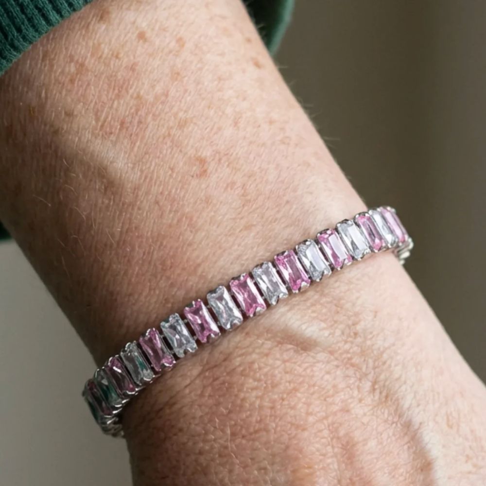 Bracelet de tennis à rayures roses
