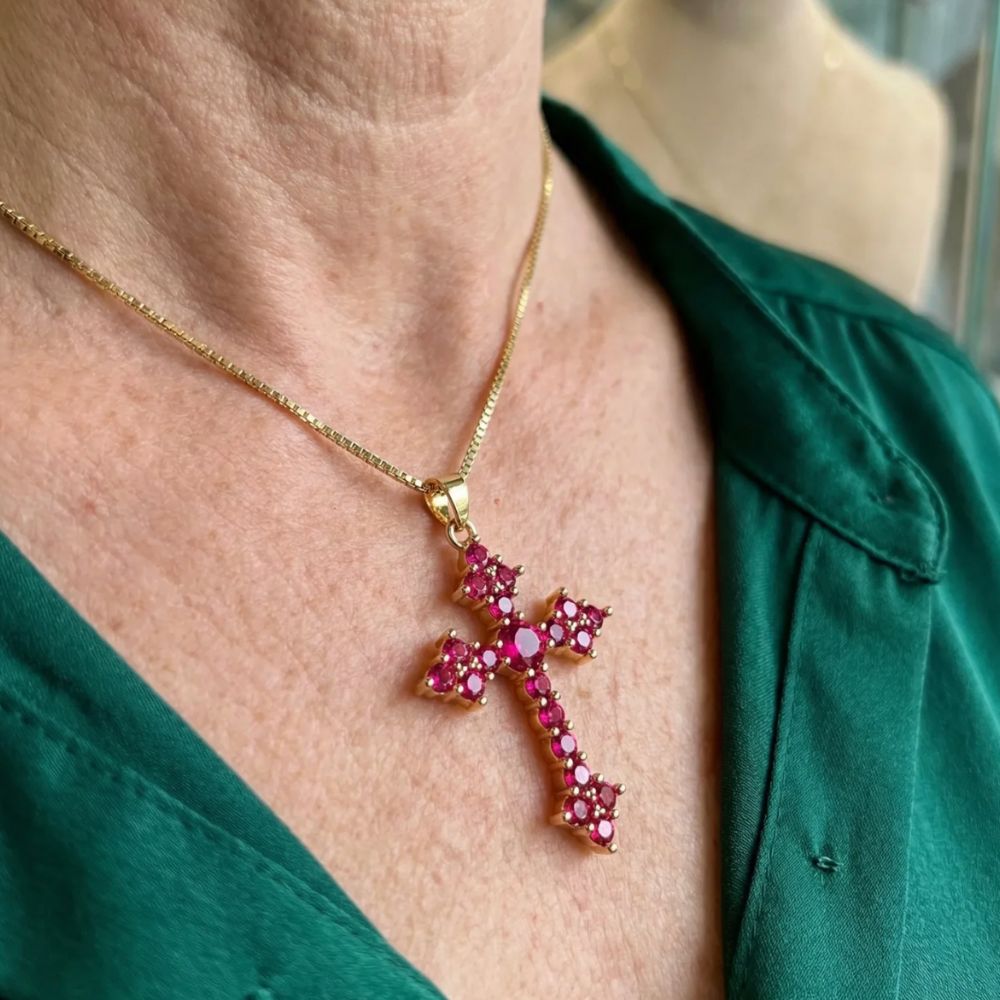 Collier Croix Cluster Rose