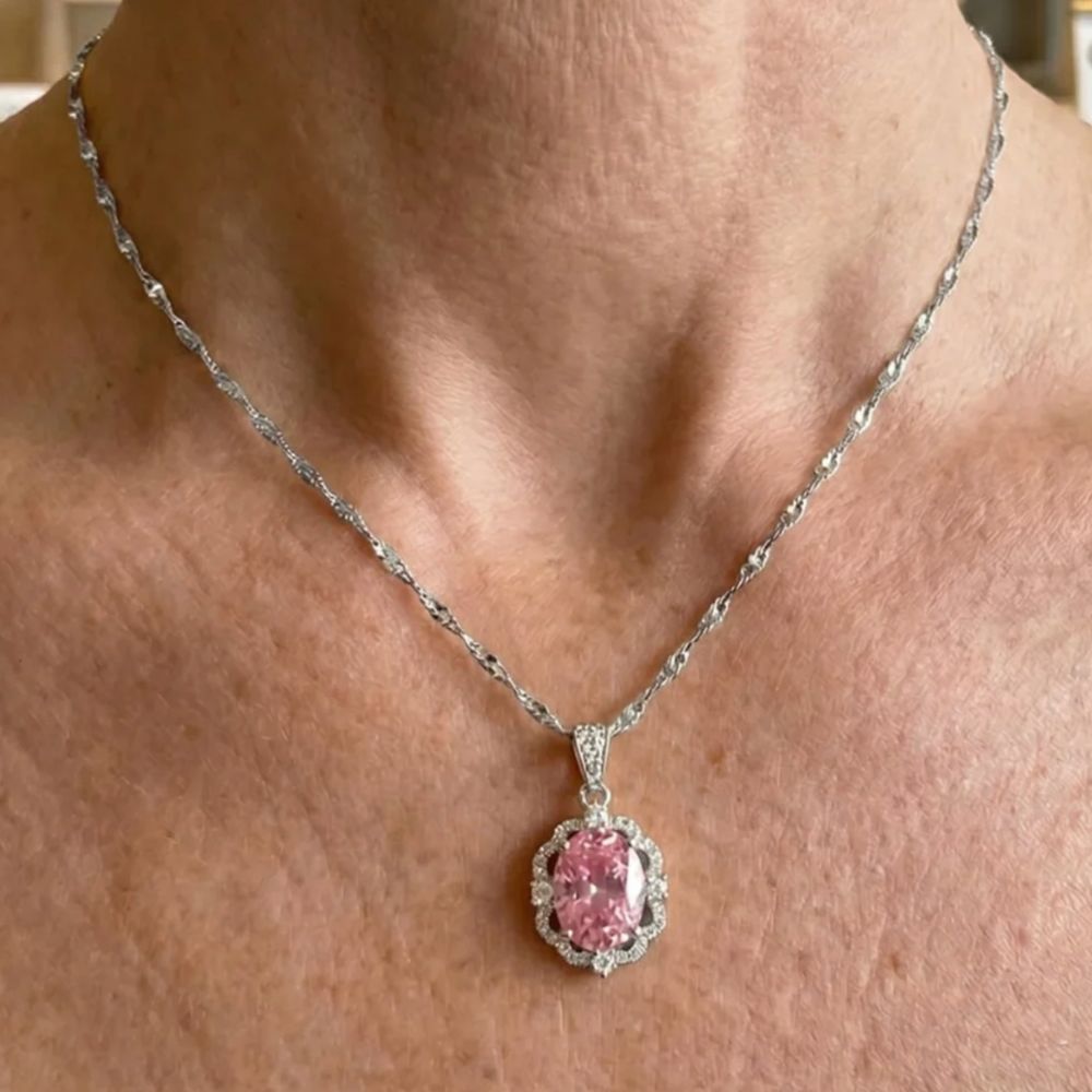 Collier Couronne Ovale Rose Halo