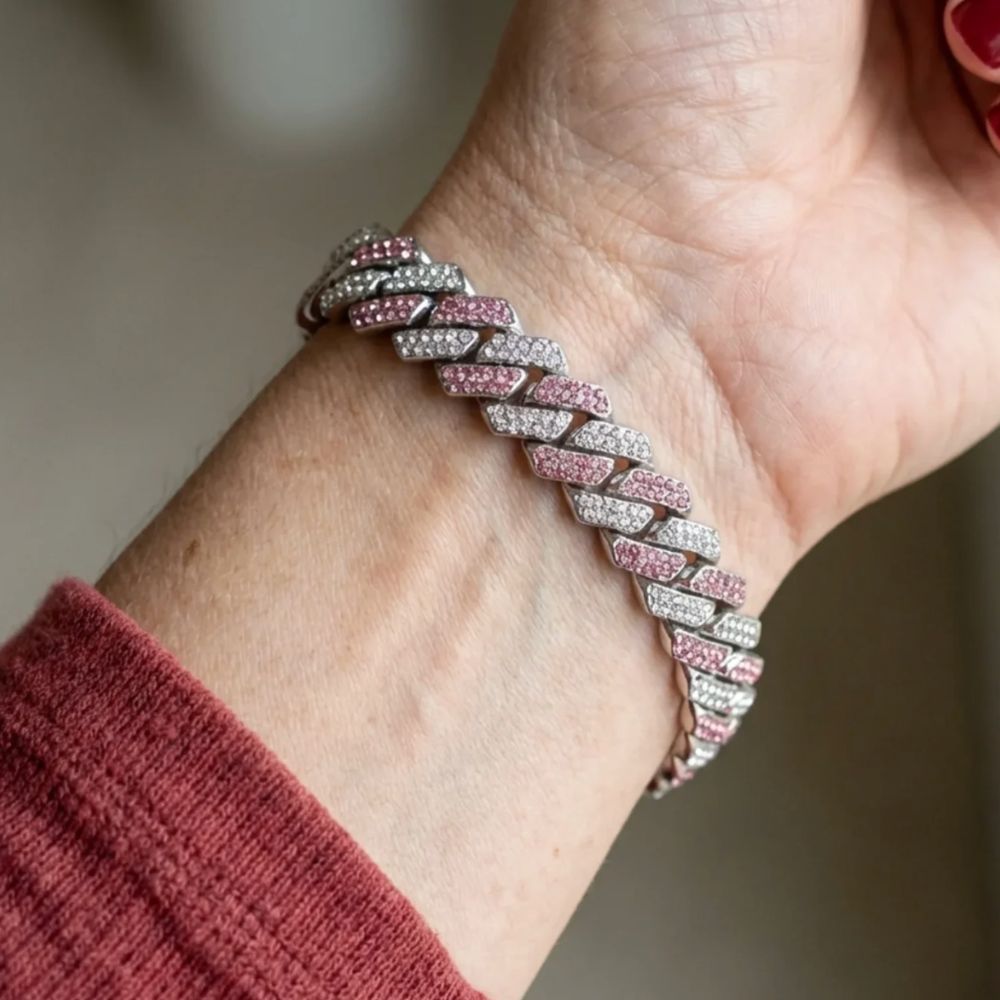 Bracelet cubain scintillant rose