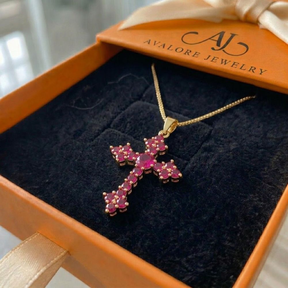 Collier Croix Cluster Rose