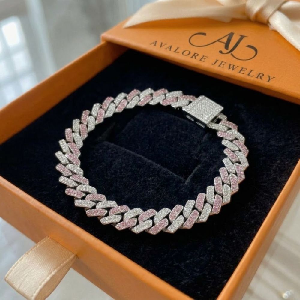 Bracelet cubain scintillant rose