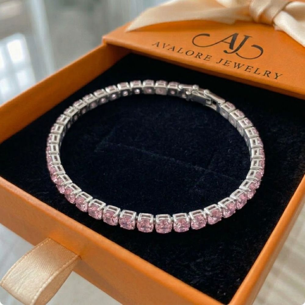 Bracelet tennis en saphir rose