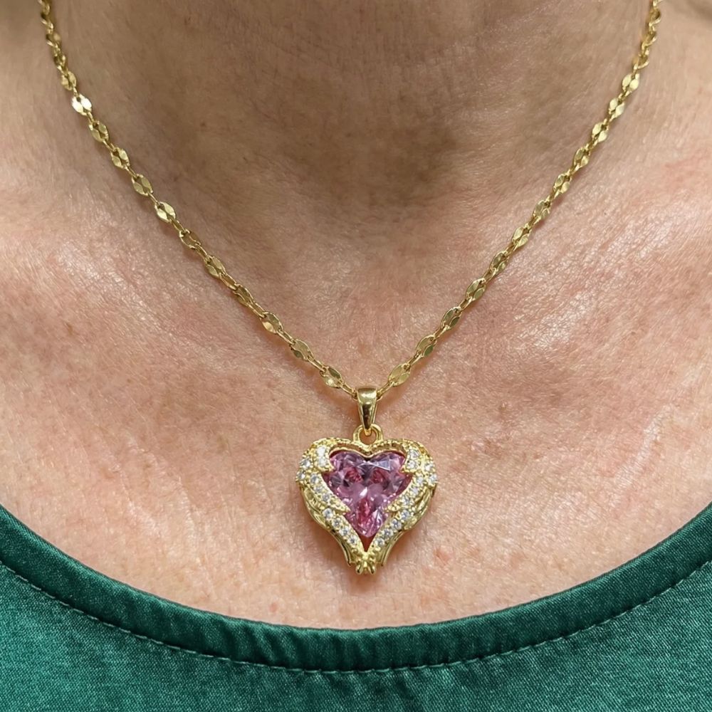 Collier Cœur Rose Angel Embrace