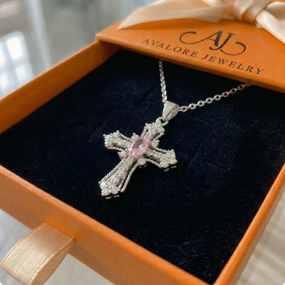 Collier croix rose céleste