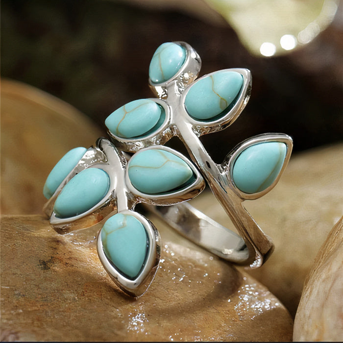 Bague Vintage Feuille Turquoise