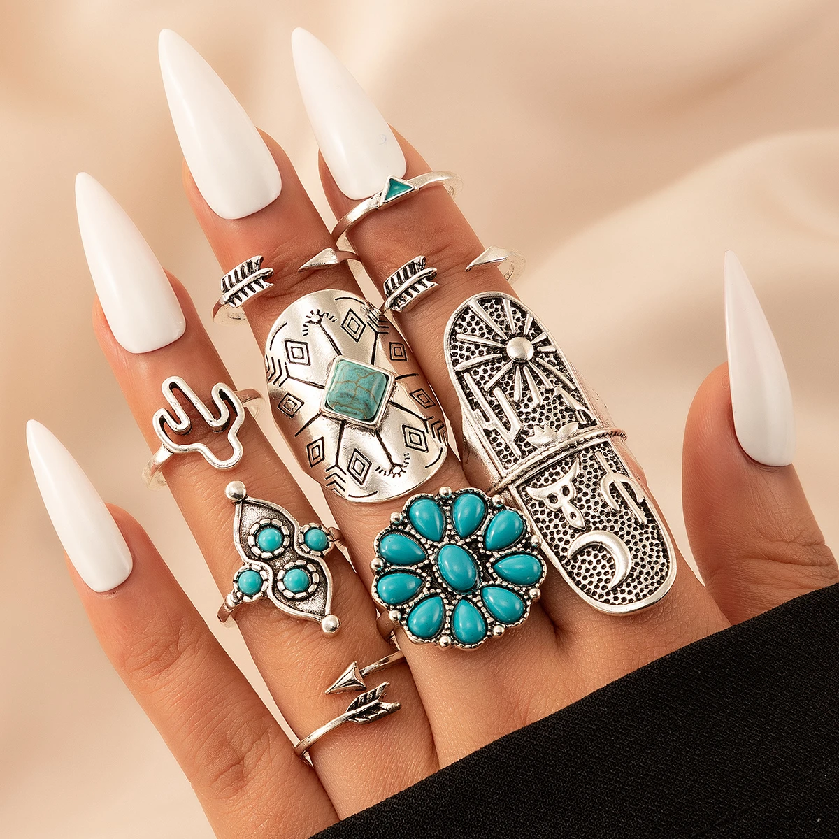 Lot de bagues vintage en argent serties de turquoise