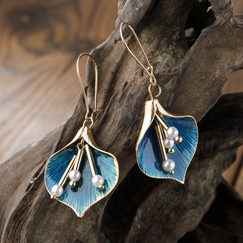 Boucles d'oreilles vintage en argent avec lotus bleu