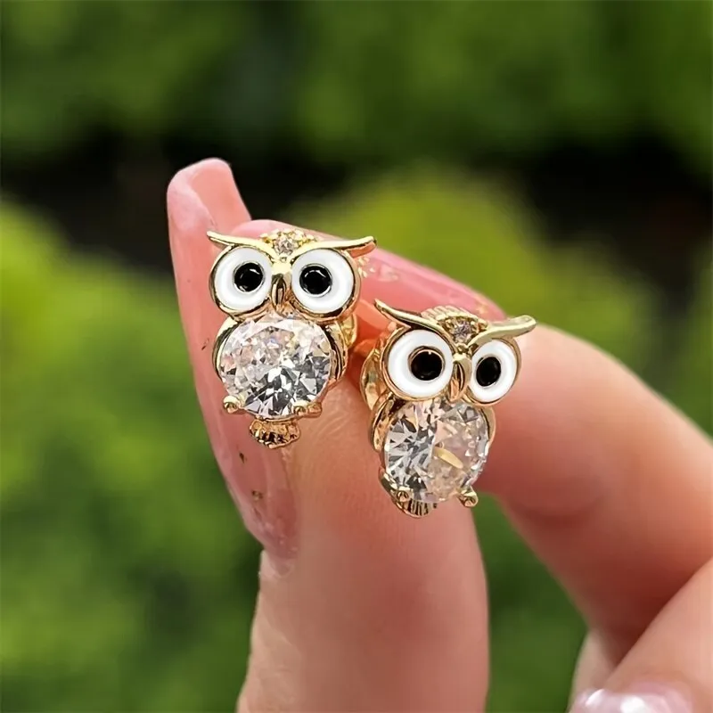 Boucles d'oreilles hibou vintage en cristal