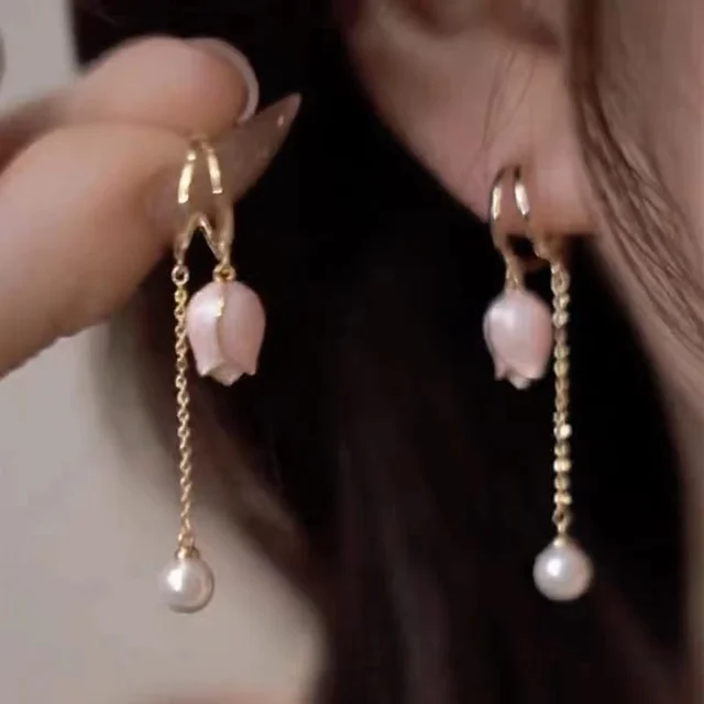 Boucles d'oreilles élégantes Rose Tulipe Perle
