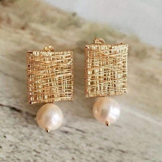 Boucles d'oreilles vintage Golden Threads avec perles