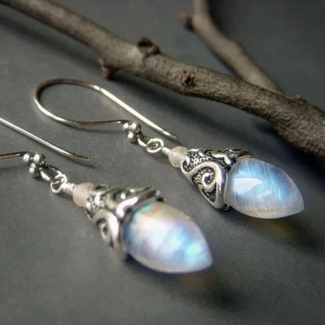 Boucles d'oreilles pendantes vintage en pierre de lune