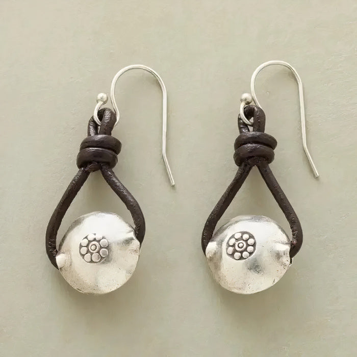 Boucles d'oreilles en cuir pendantes, perles vintage