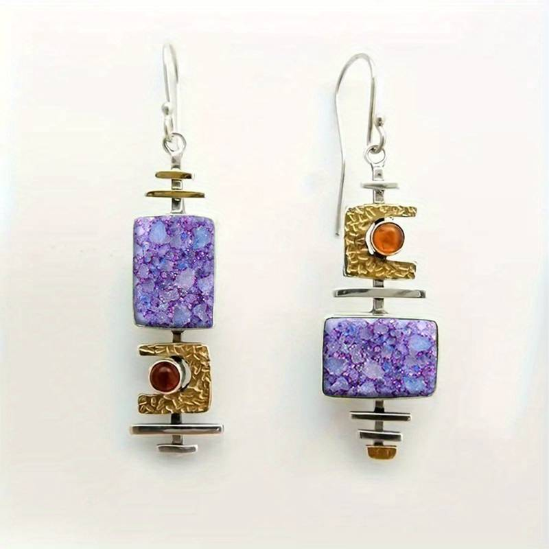 Boucles d'oreilles vintage anciennes en pierre violette