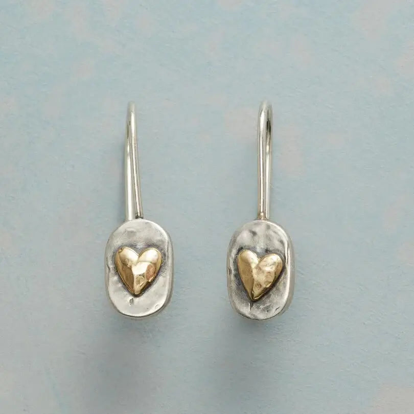 Boucles d'oreilles cœur doré en argent vieilli