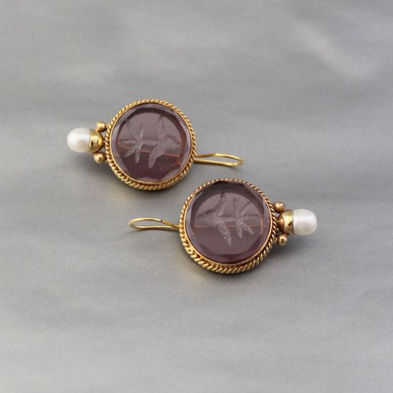 Boucles d'oreilles vintage en grenat, cristal et perles