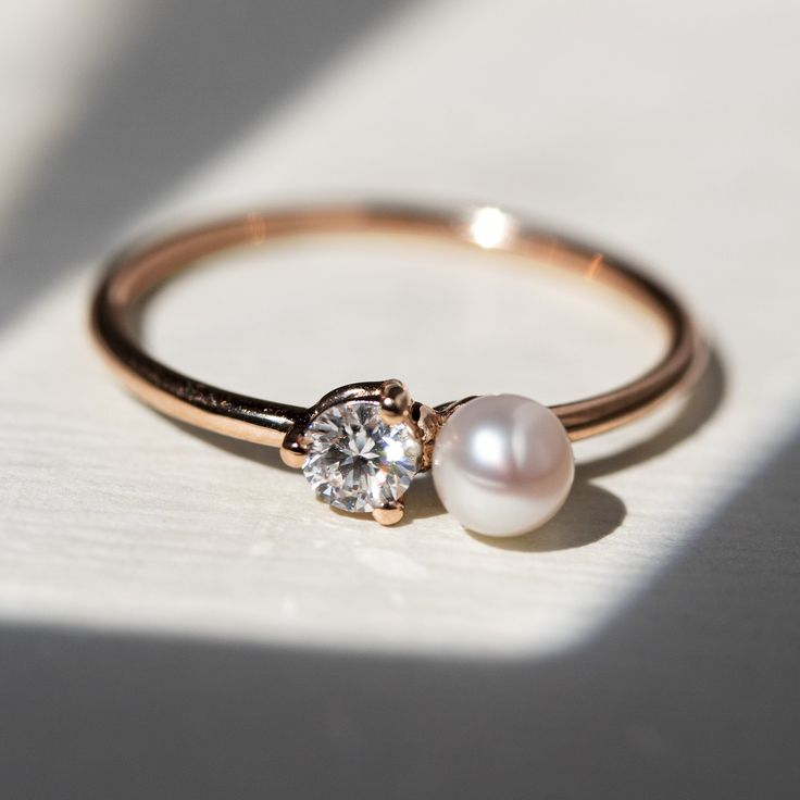 Bague Vintage Or & Perle Zircone