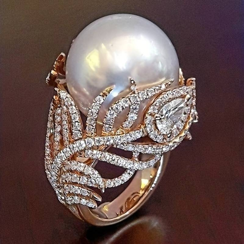 Bague vintage lumineuse avec incrustation de perles