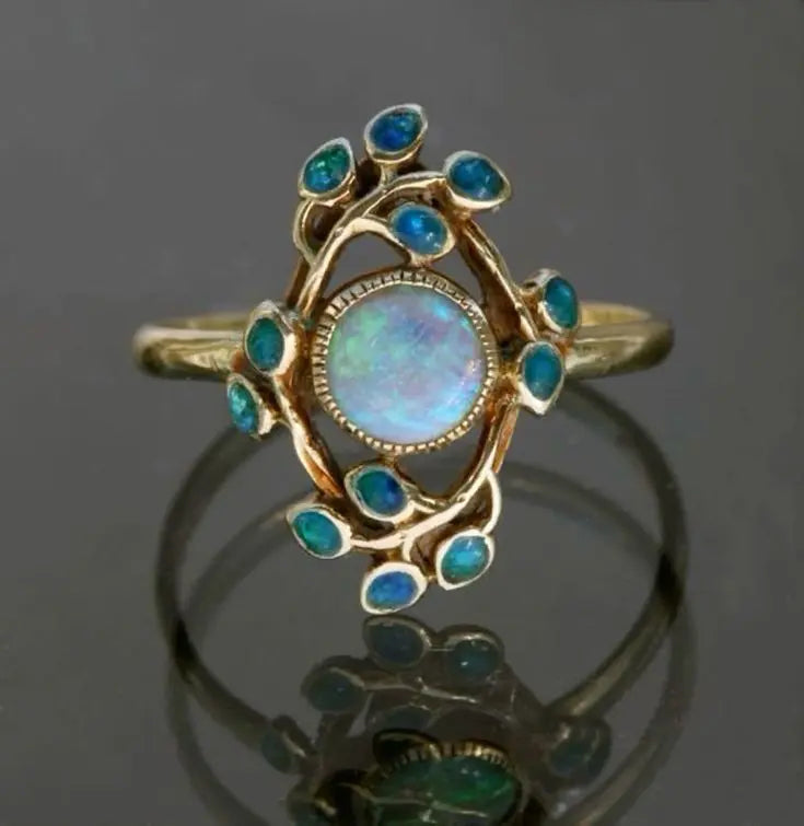 Bague Bleue Vintage Cristaux et Opale