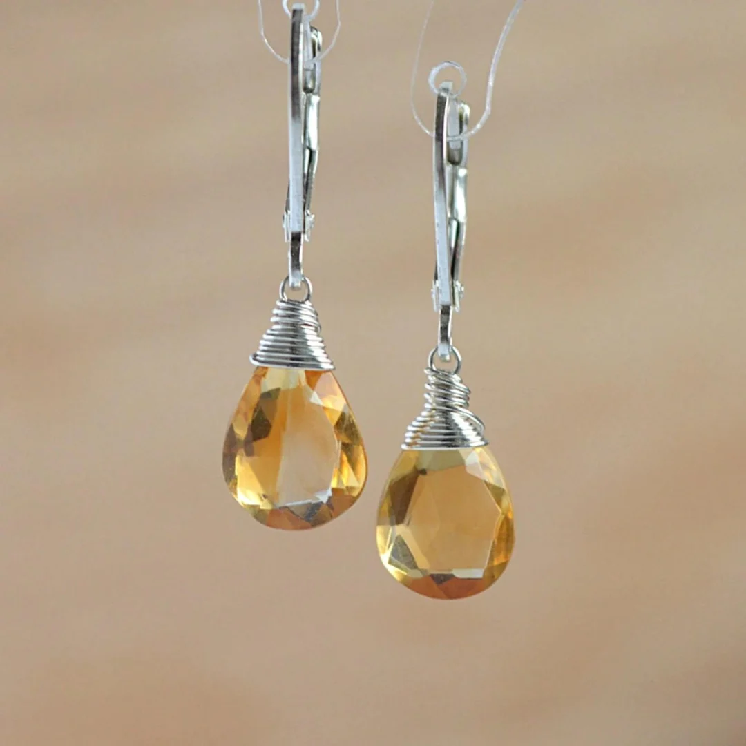 Boucles d'oreilles pendantes vintage en cristal jaune