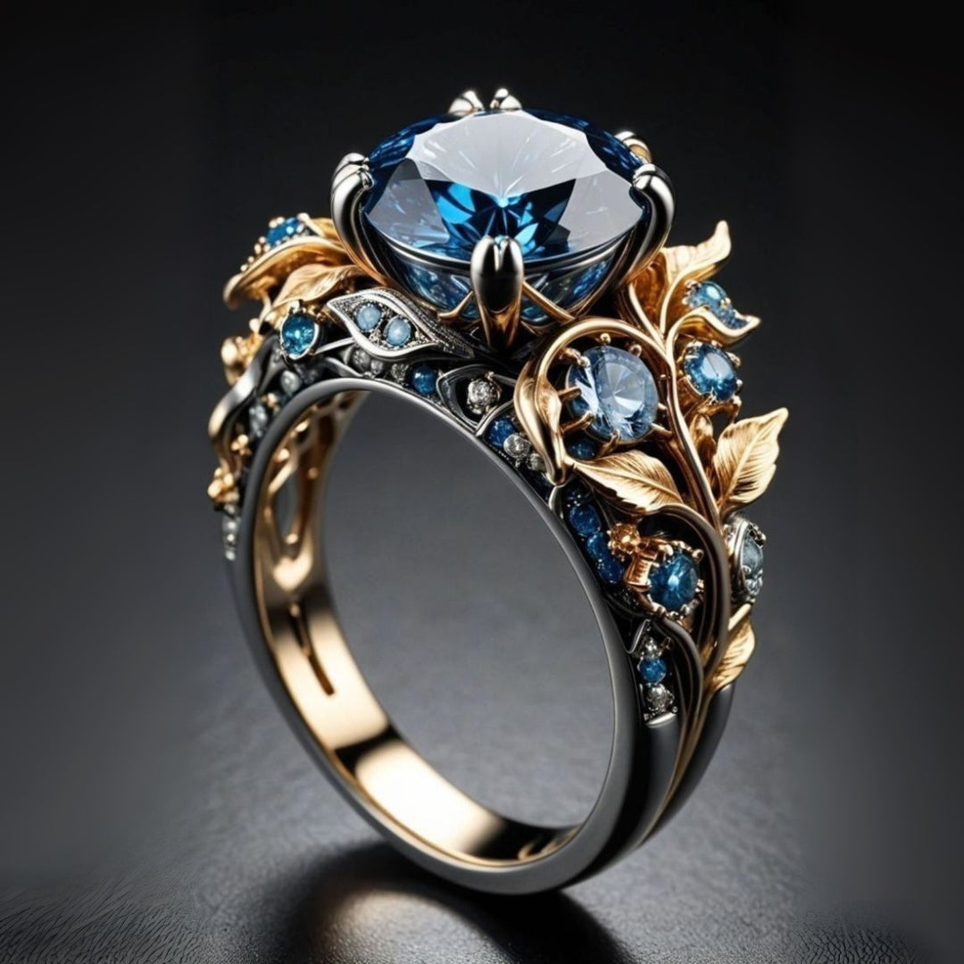 Bague Fleur Exotique Avec Cristal Bleu