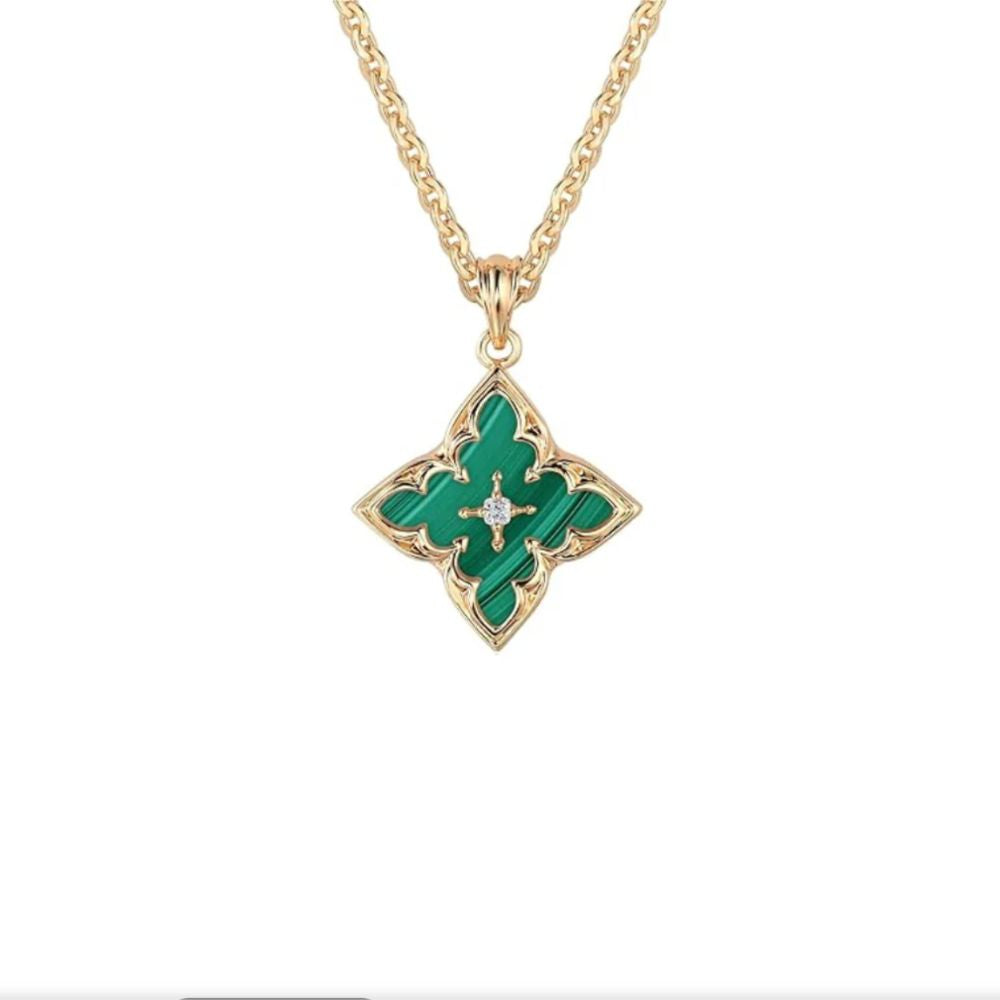 Collier Pendentif Trèfle Émeraude