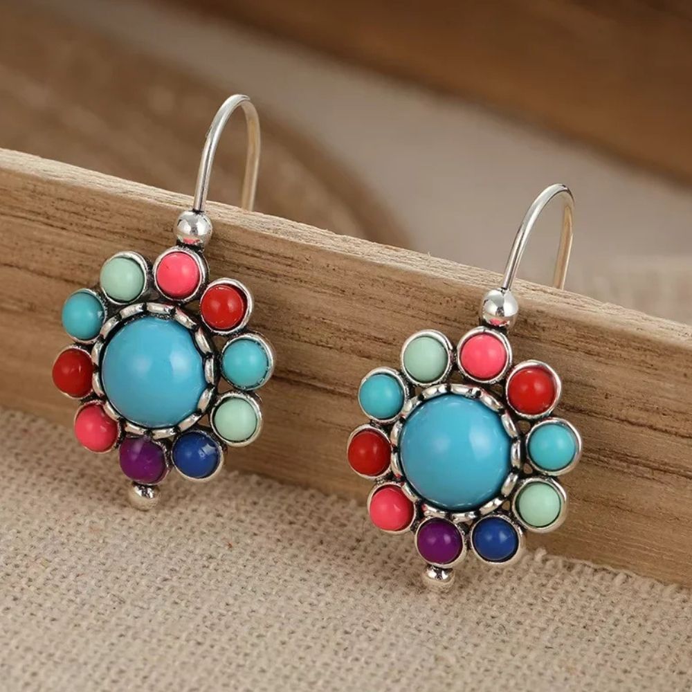 Boucles d'oreilles créoles multicolores en turquoise
