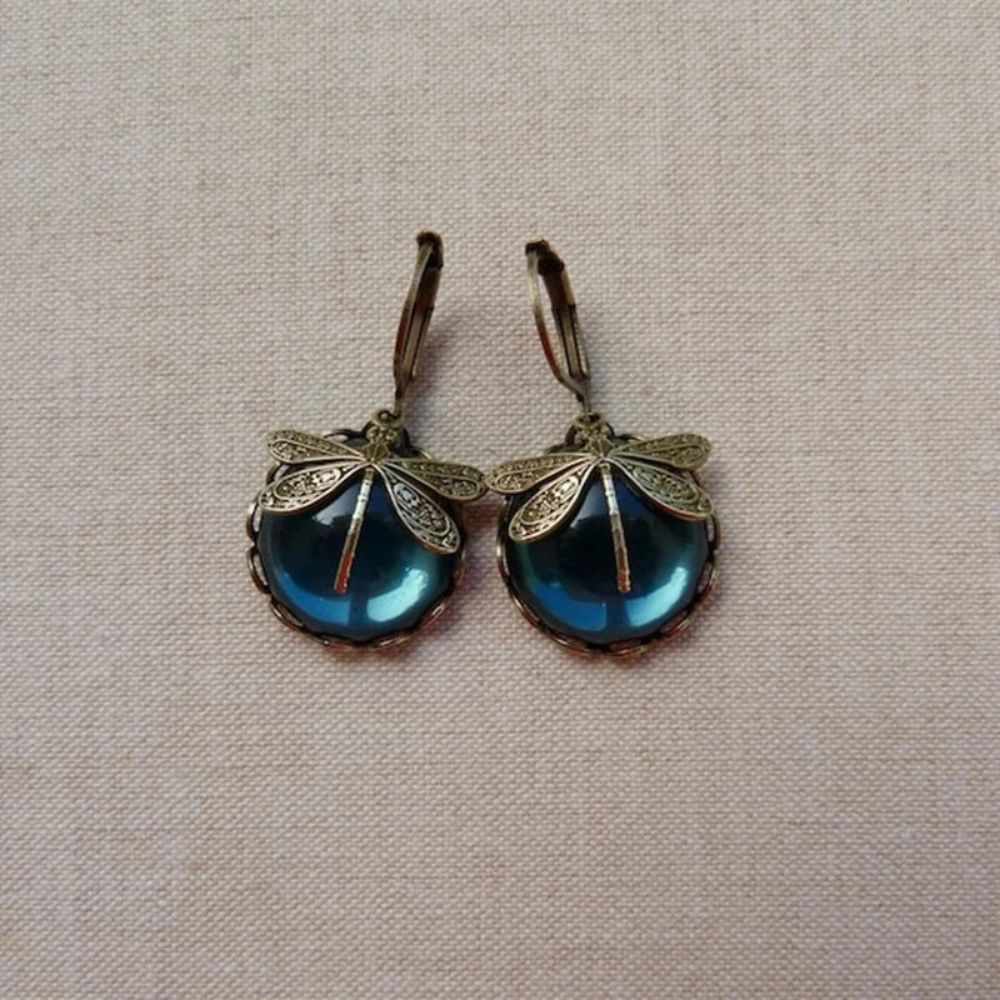 Boucles d'oreilles libellule en or antique